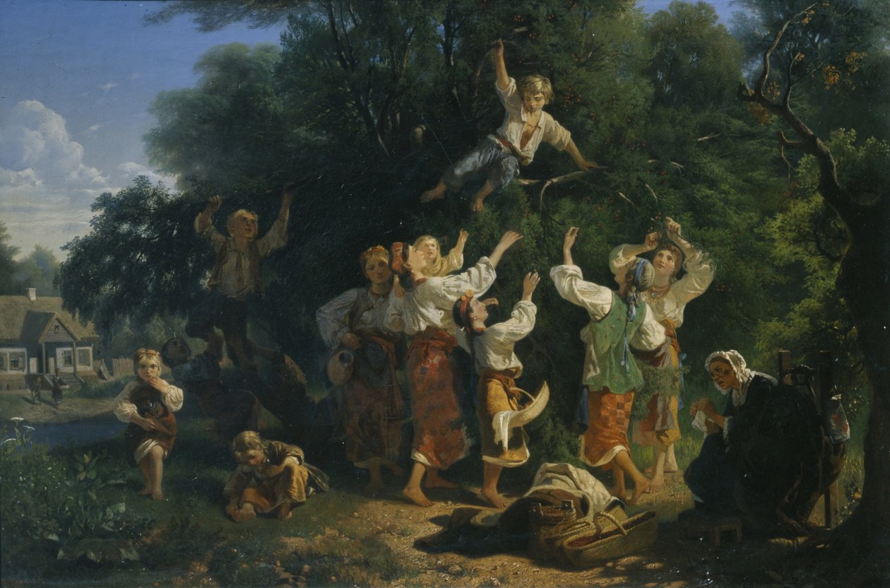 Kirsebærhøst i en jordejers frugthave i Ukraine, 1858 af Ivan Ivanovich Sokolov