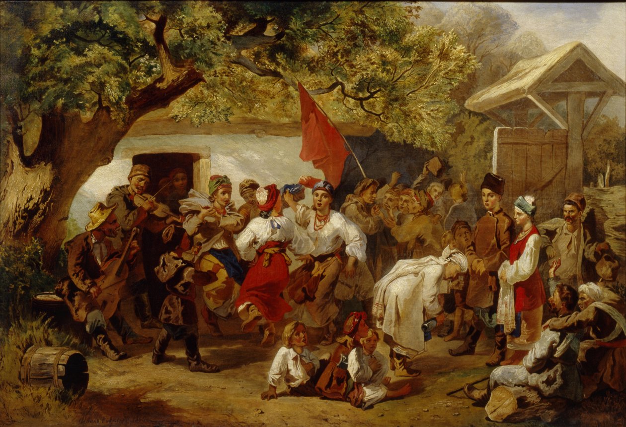 Bryllupsfesten, 1860 af Ivan Ivanovich Sokolov