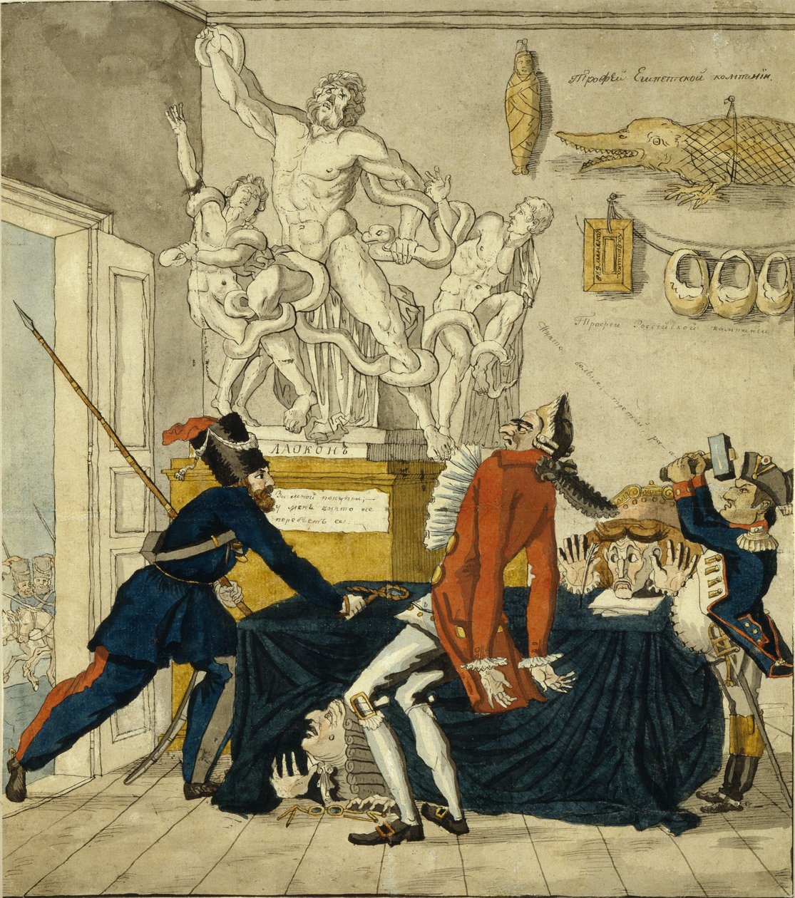 Napoleon Bonaparte sælger stjålne varer, 1813 af Ivan Ivanovich Terebenev