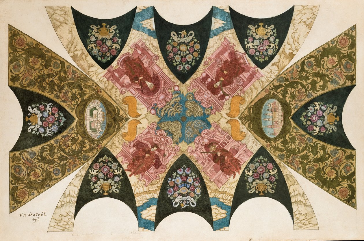 Et originalt design til et vægmaleri i loftet til statsbanken i Nizhny-Novgorod af Ivan Yakovlevich Bilibin