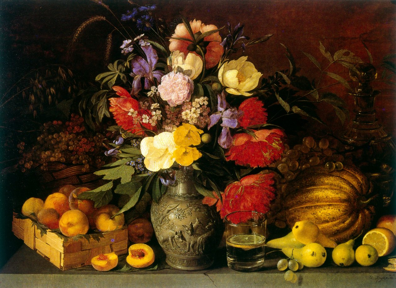 Stilleben med blomster og frugter 1839 af Ivan Khrutsky (18101885) fødenavn: Jan Chrucki. Polsk-russisk maler af Ivan Khrutsky