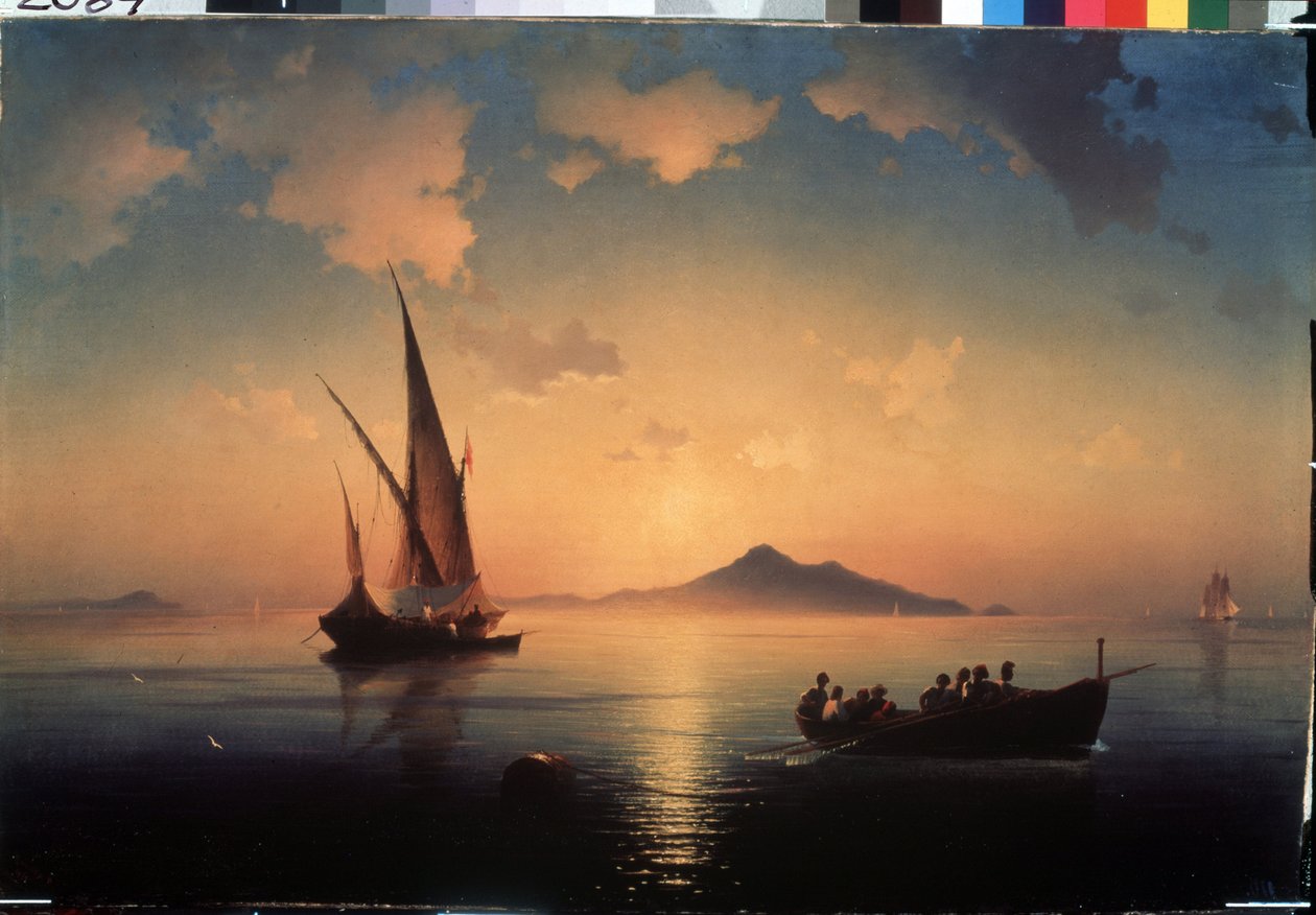 La baie de Naples (Napoli-bugten) (Italien). Peinture af Ivan Konstantinovich Aivazosky (Ivan Konstantinovitch Aivazovski af Ivan Konstantinovich Aivazosky