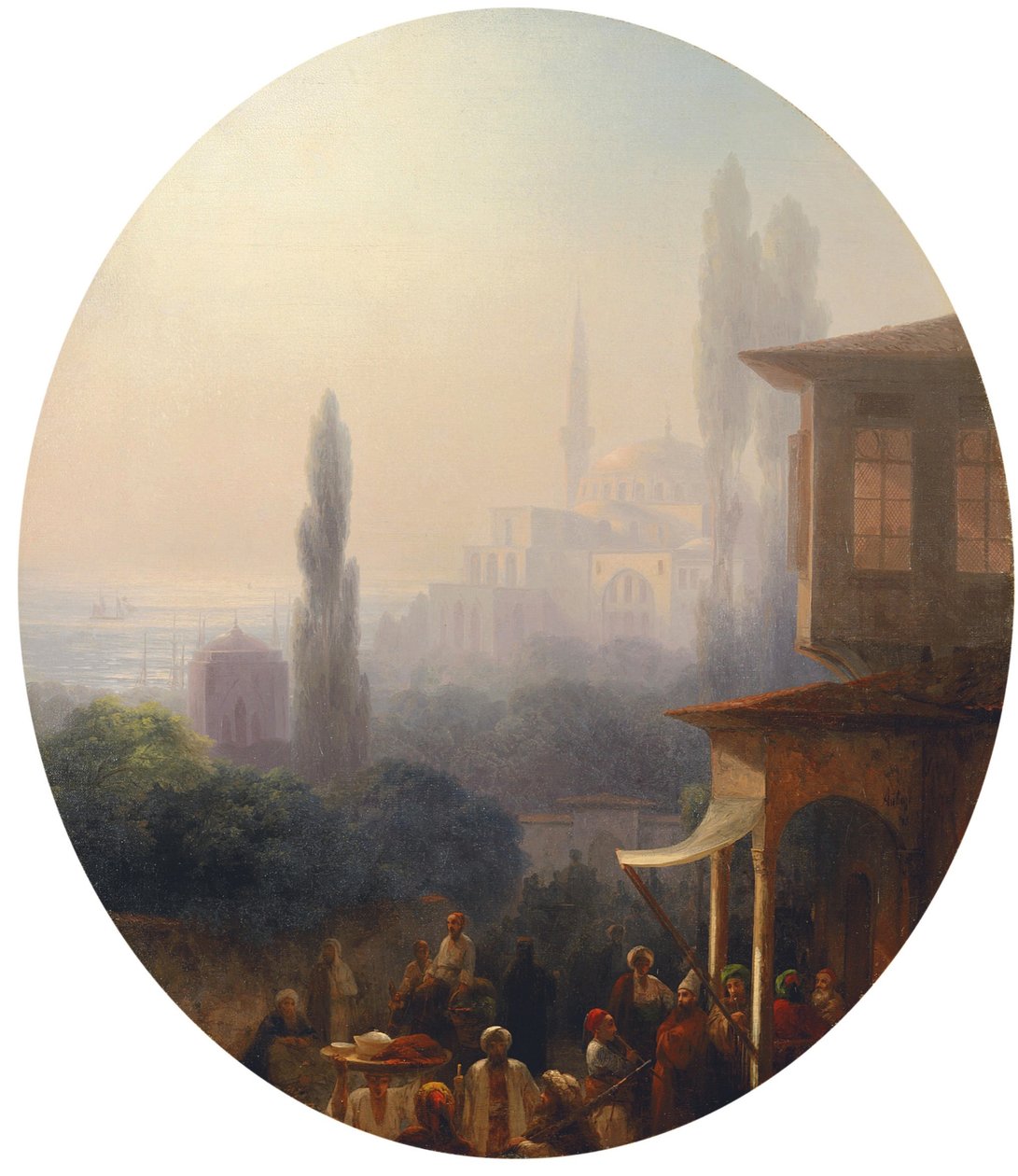 En markedsscene i Konstantinopel med Hagia Sophia bagved, 1860 af Ivan Konstantinovich Aivazovsky