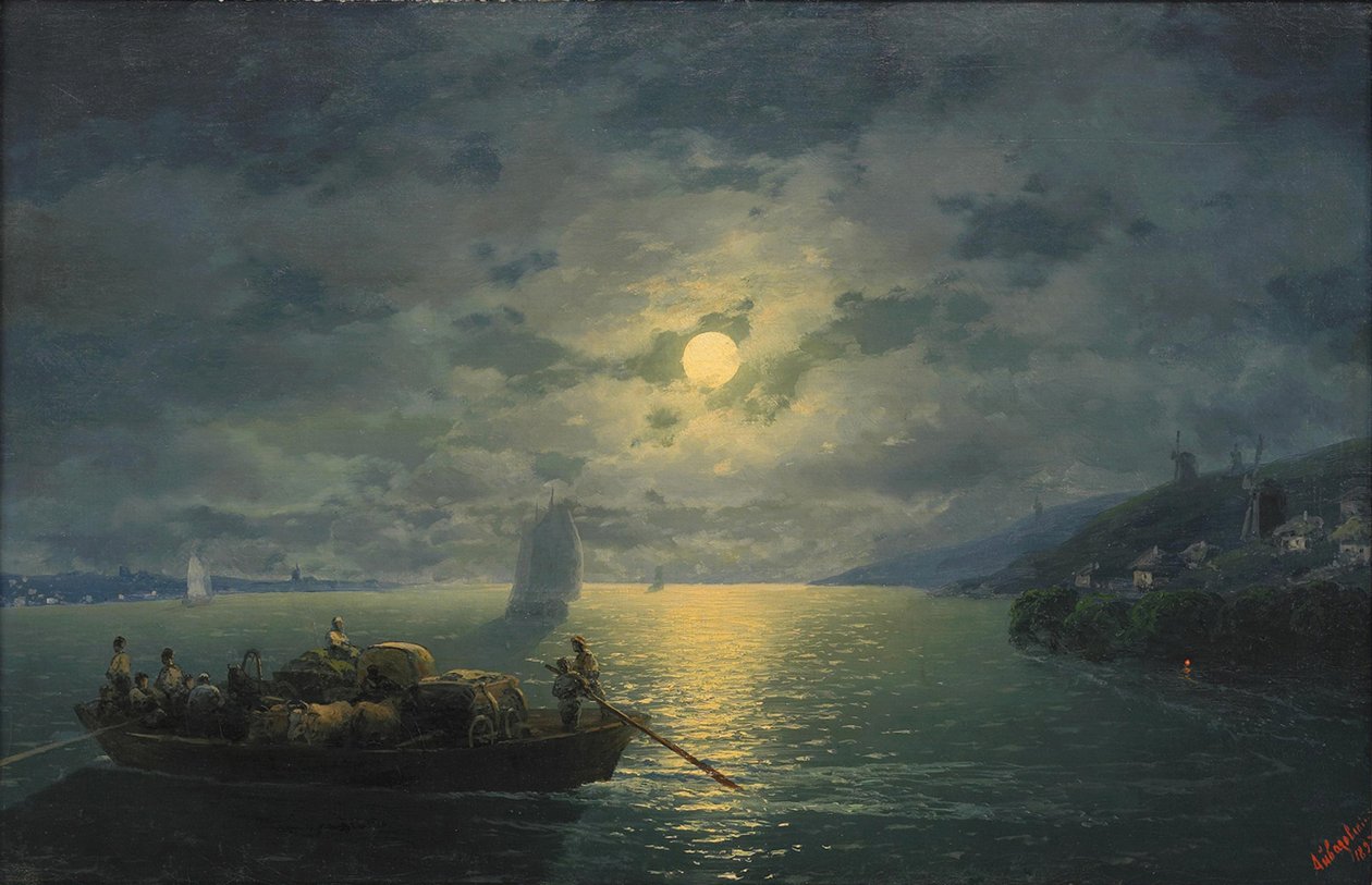Krydser Dnepr-floden ved måneskin nat, 1897 af Ivan Konstantinovich Aivazovsky