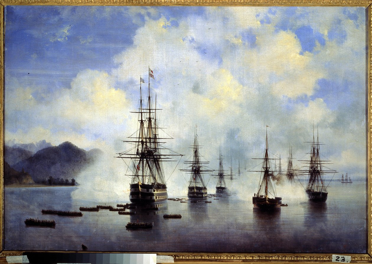 Landingen af ​​general Nikolai Nikolaievitch Raievsky i Subashi (Ukraine) i juli Episode af erobringen af ​​Kaukasus. Maleri af Ivan Konstantinovich Aivazovsky (Ivan Konstantin af Ivan Konstantinovich Aivazovsky