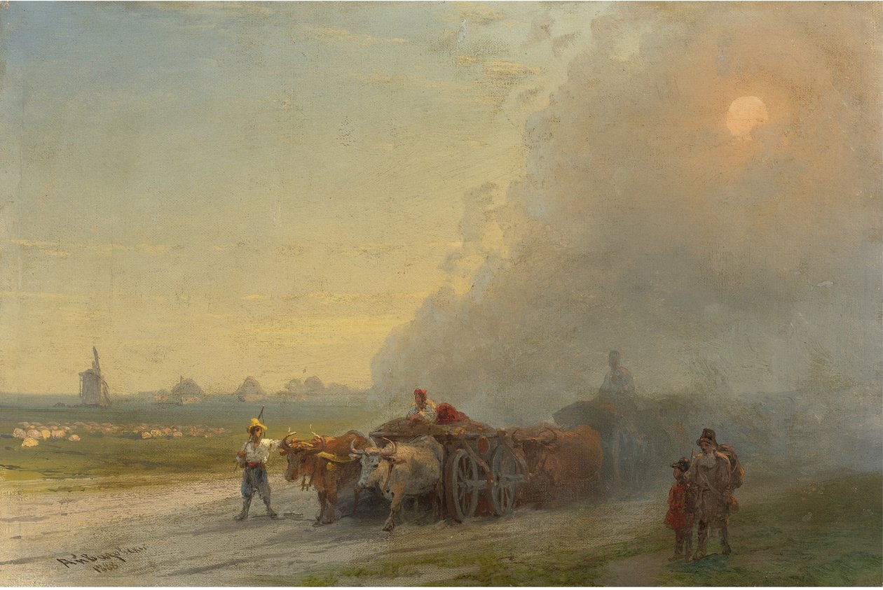 Oksekærrer i den ukrainske steppe af Ivan Konstantinovich Aivazovsky