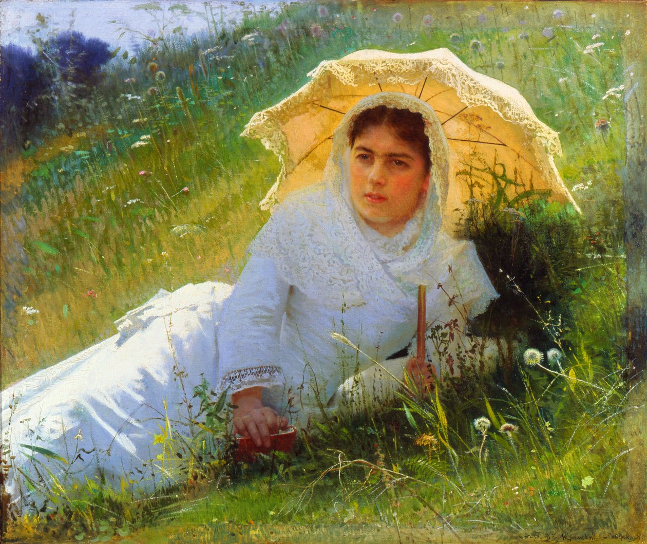 En varm dag på græsset. Middag, 1883 af Ivan Kramskoy