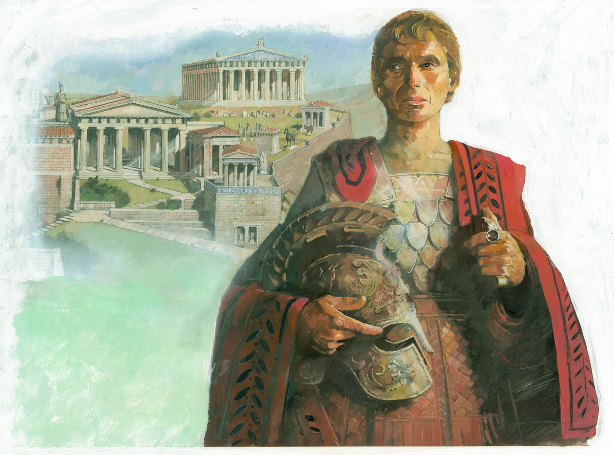 Antik græsk kriger eller statsmand og Akropolis i Athen af Ivan Lapper