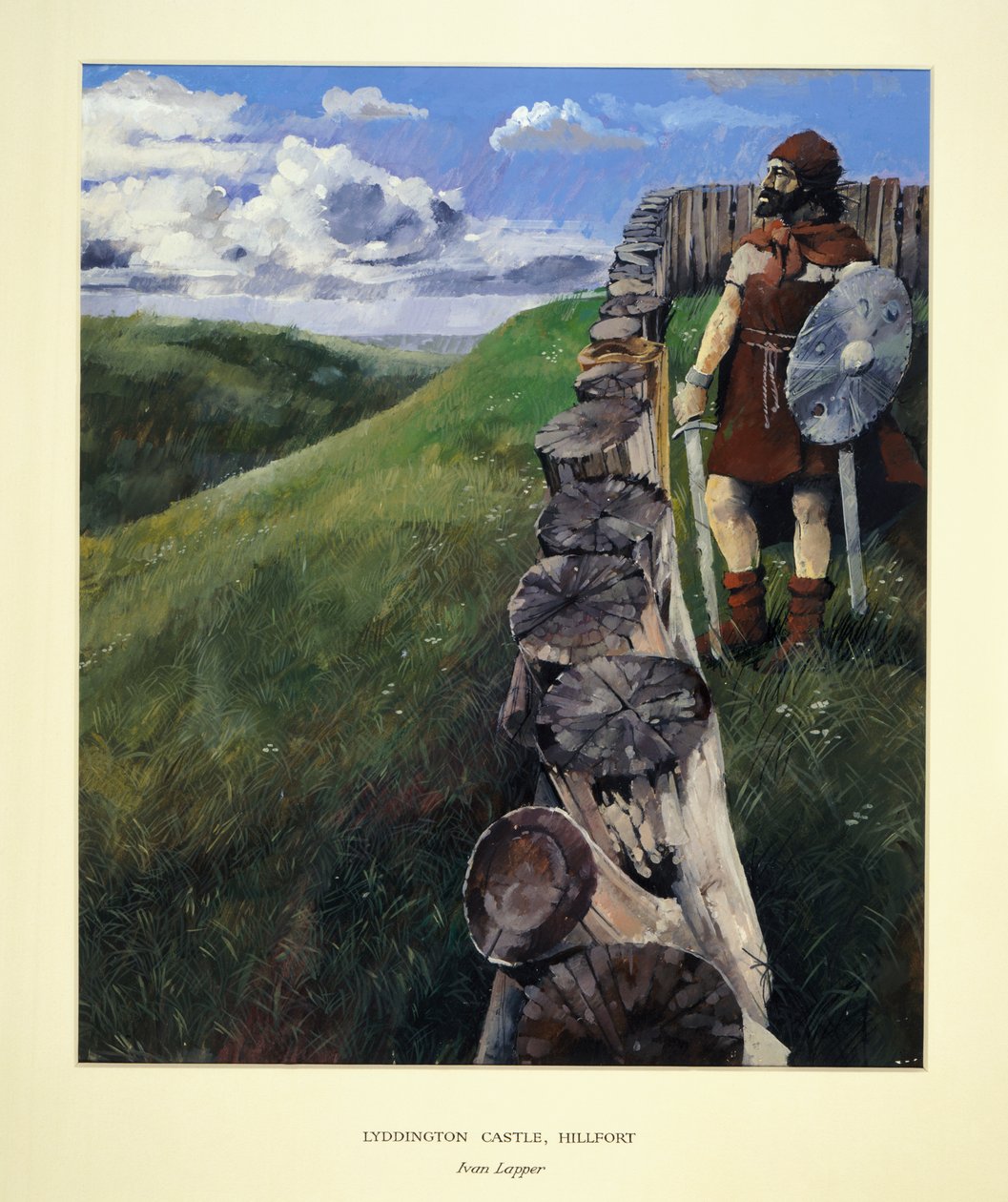 Liddington Castle bjergfort (farvelitografi) af Ivan Lapper