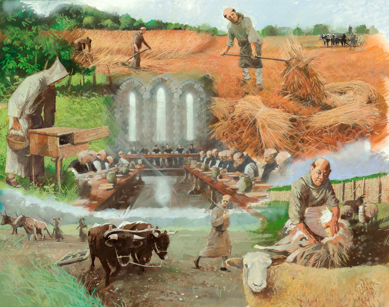 Munke på arbejde, c1200-tallet, c1990-2010 af Ivan Lapper