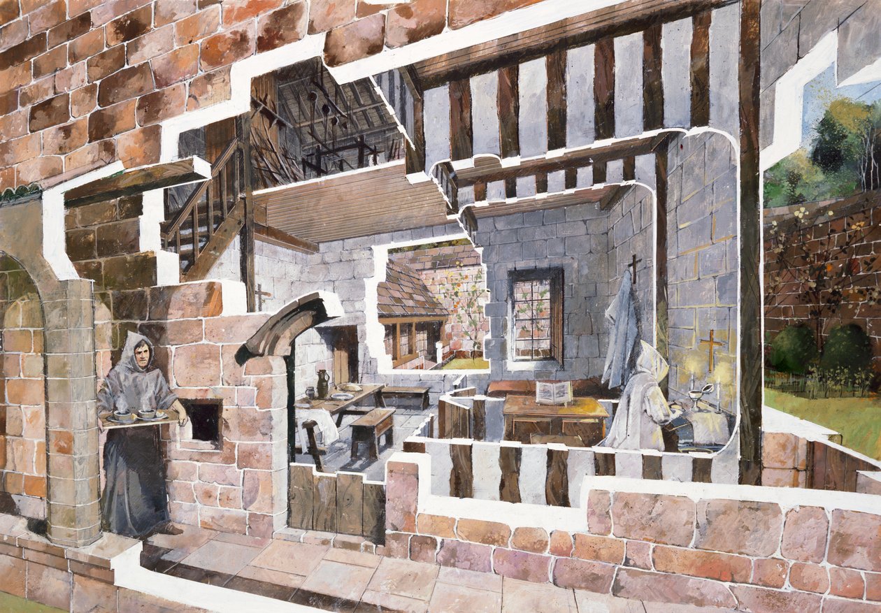 Munkecelle, Mount Grace Priory, c1400-tallet, c1990-2010 af Ivan Lapper