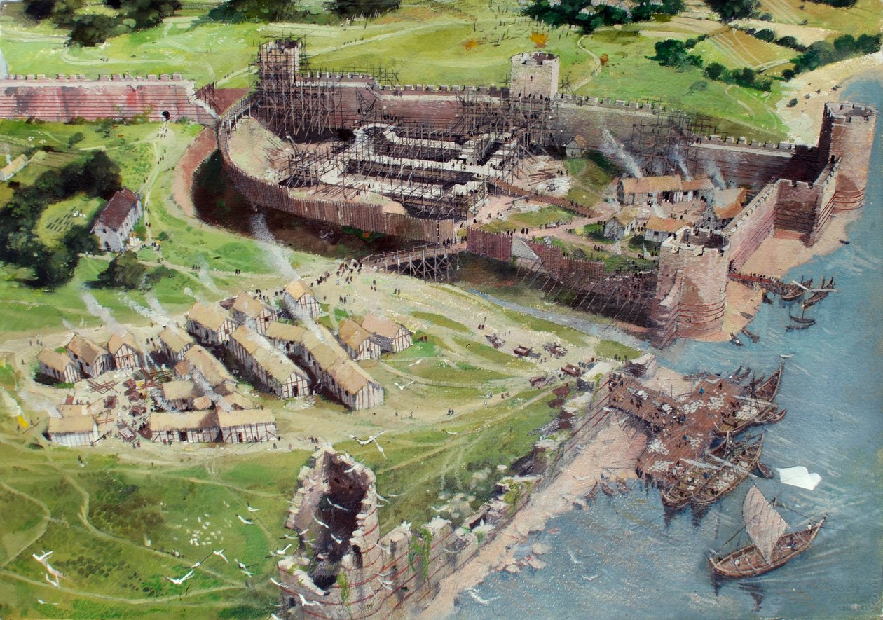 Rekonstrueret udsigt over Tower of London fra sydvest, som det kan have set ud i 1070