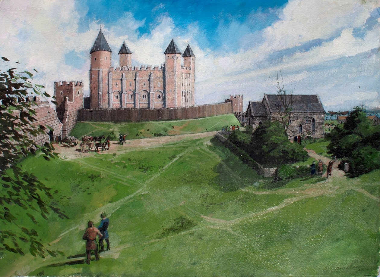 Rekonstrueret billede af Tower of London i ca. 1100 af Ivan Lapper