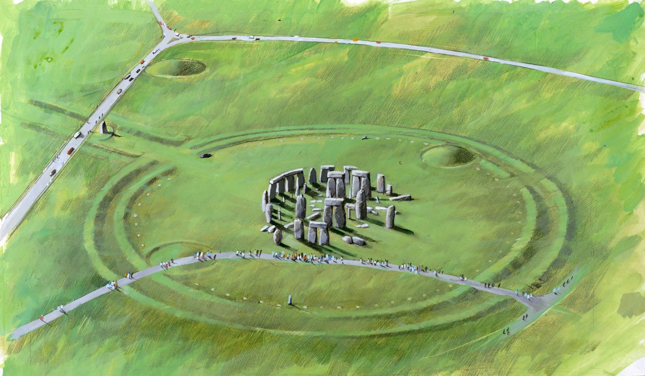 Stonehenge: illustration, der viser stedet i dag af Ivan Lapper