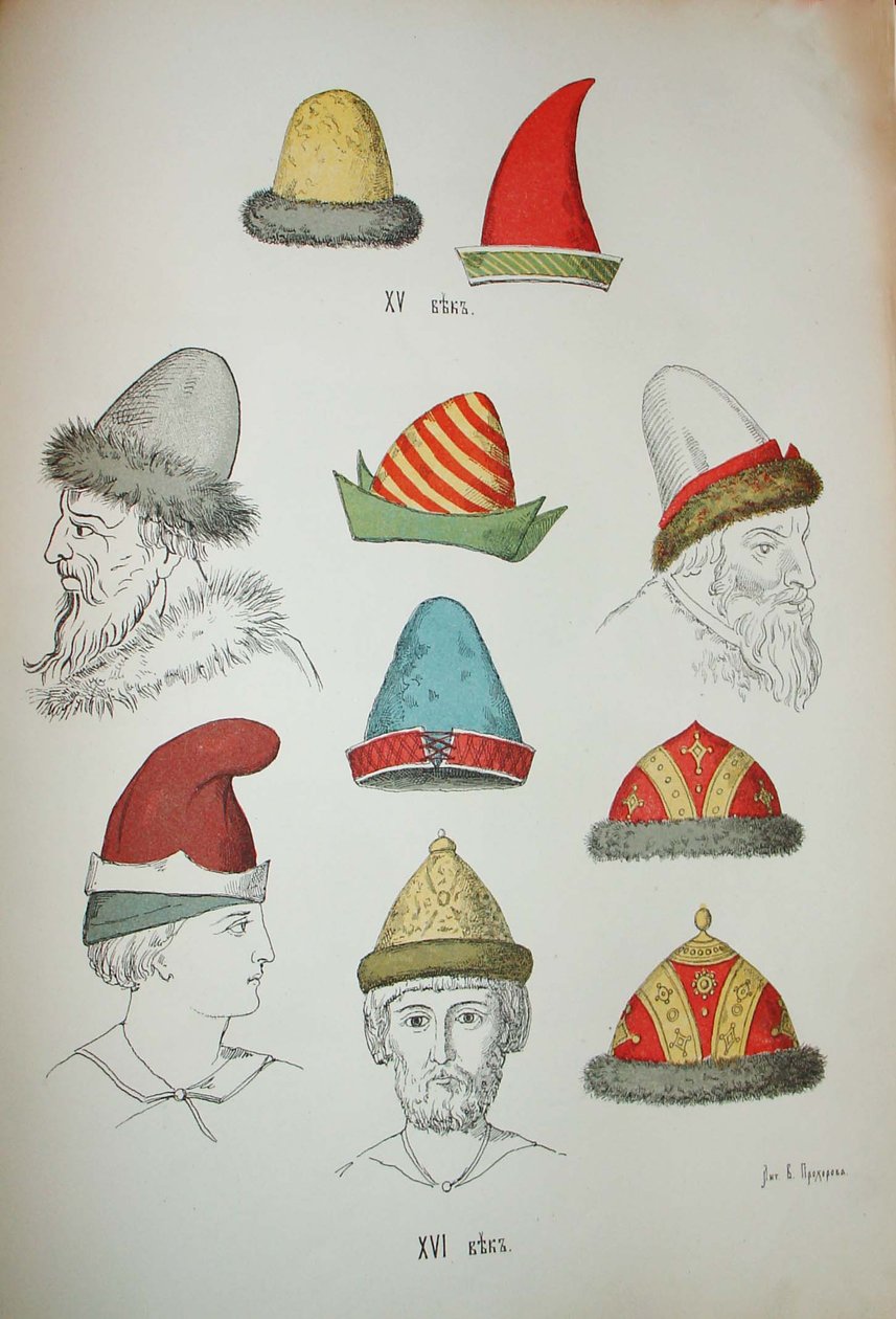 Russisk hovedbeklædning fra det 15. og 16. århundrede, 1850-1852 af Ivan Mikhaylovich Snegirev