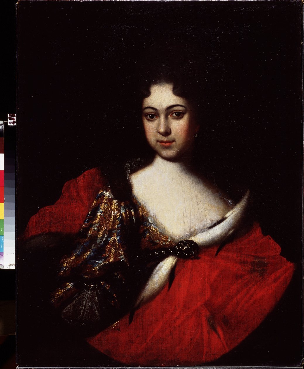 Portræt af kejserinde Praskovia Ivanovna (1694-1731), niece af Pierre I Le Grand (1672-1725) og datter af Ivan V (1666-1696). (Portræt af Tzarevna Praskovya Ivanovna, niece af Peter den Store). Peinture af Ivan Nikitich Nikitin (Nikitine) (vers 1680-apr. af Ivan Nikitich Nikitin