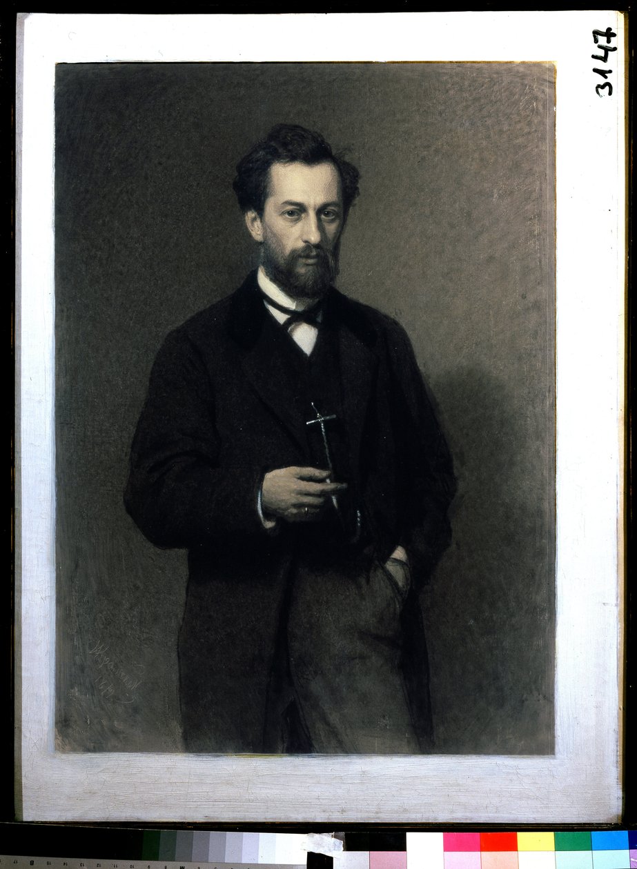 Portræt af kunstneren Mikhail Konstantinovich Klodt baron von Jurgensburg (Michail Clodt, Michael Konstantinow Clodt) (1832-1902) (Portræt af kunstneren M.K.Clodt). Maleri af Ivan Nikolayevich Kramskoi (1837-1887), olie på lærred af Ivan Nikolaevich Kramskoy