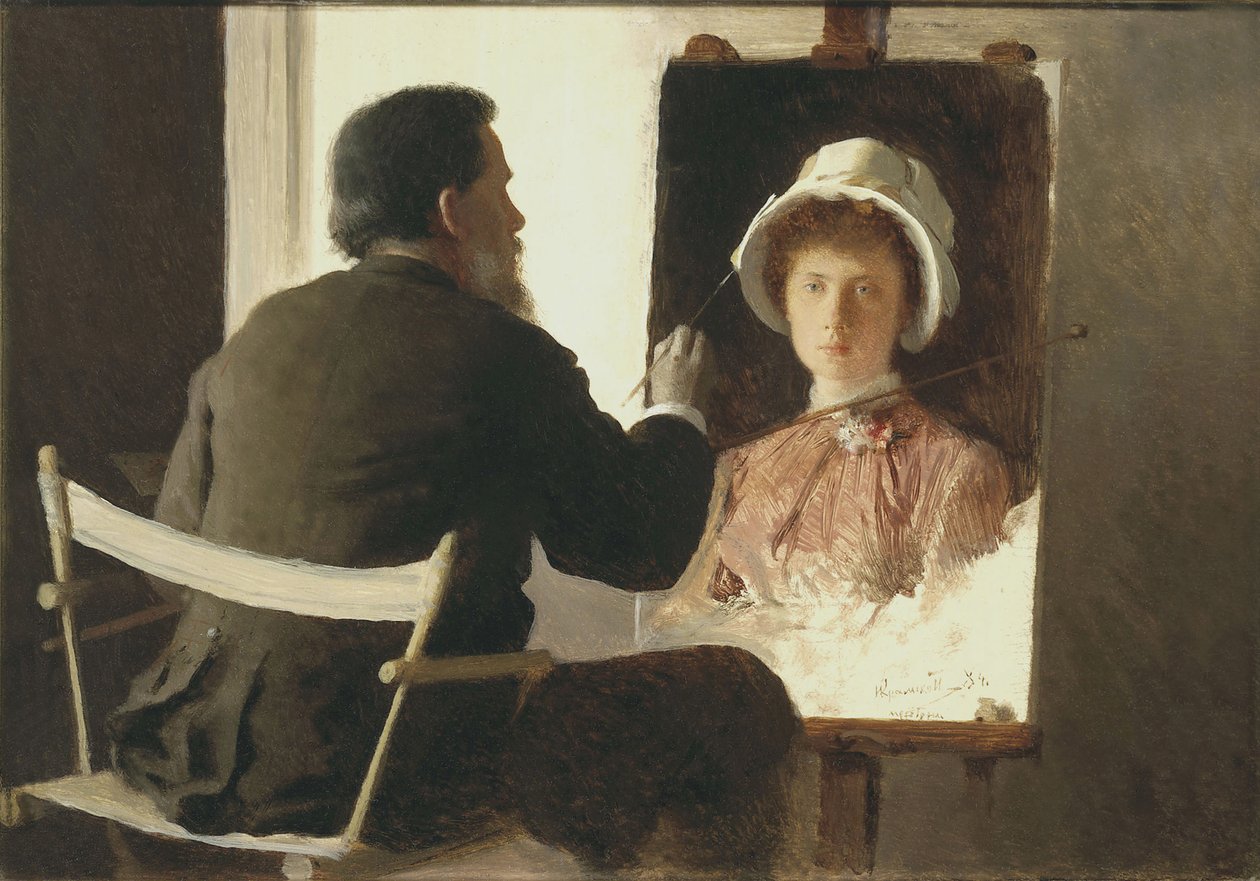 Kramskoy maler et portræt af sin datter, 1884 af Ivan Nikolaevich Kramskoy