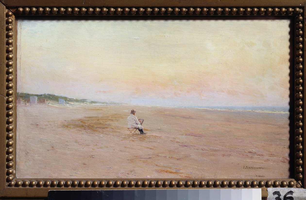 Kunstner på kysten - Kunstner ved kysten - Maleri af Ivan Pavlovich Pokhitonov (1850-1923), olie på træ - russisk kunst af Ivan Pavlovich Pokhitonov