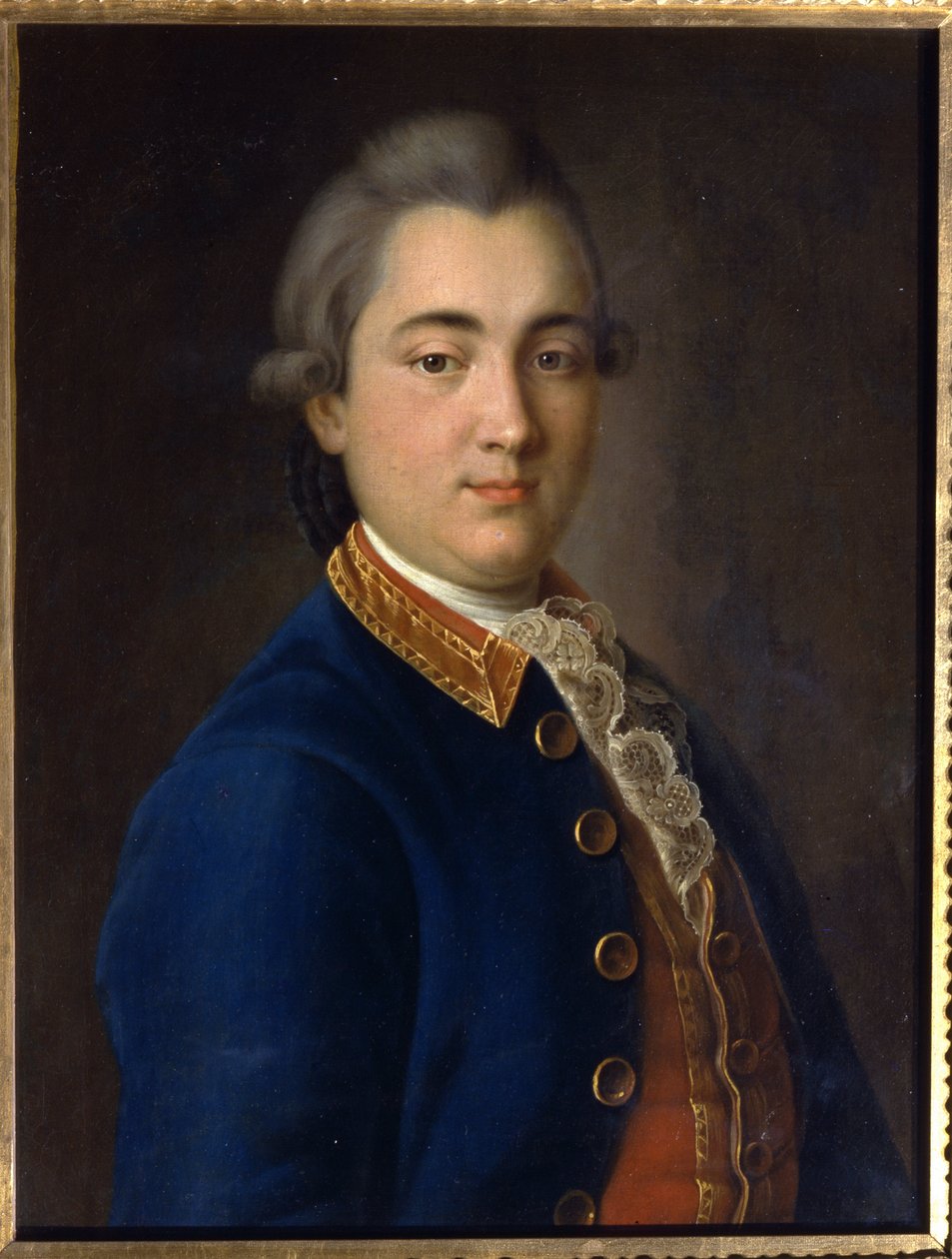 Portræt af Boris Vladimirovich Sheremetev (1754-1811) i uniform fra kavalerigardens regiment. (Portræt af B.V. Sheremetev i The Uniform Of The Cavalry Guard Regiment). Maleri af Ivan Petrovich Argunov (Argounov) (1729-1802), olie på lærred af Ivan Petrovich Argunov