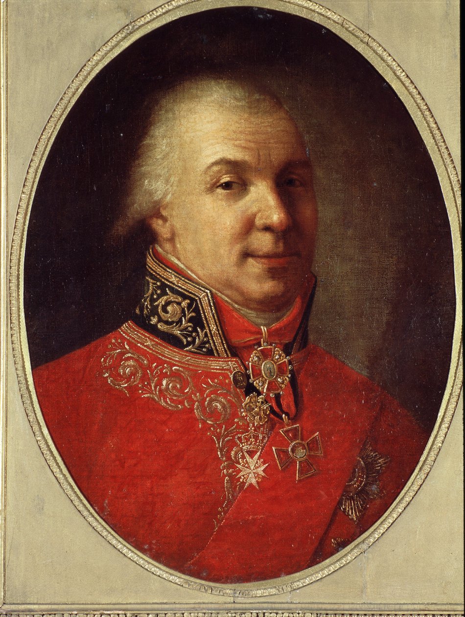 Portræt af digteren Gavrill R. Derzhavin (Gavril eller Gavrila Derzhavin) (1743-1816) (Portræt af digteren Gavrill R.Derzhavin). Maleri af Ivan Petrovich Argunov (Argunov) (1729-1802). Olie på lærred, 61 x 50 cm, før 1801. Russisk kunst, 1700-tals portræt. af Ivan Petrovich Argunov