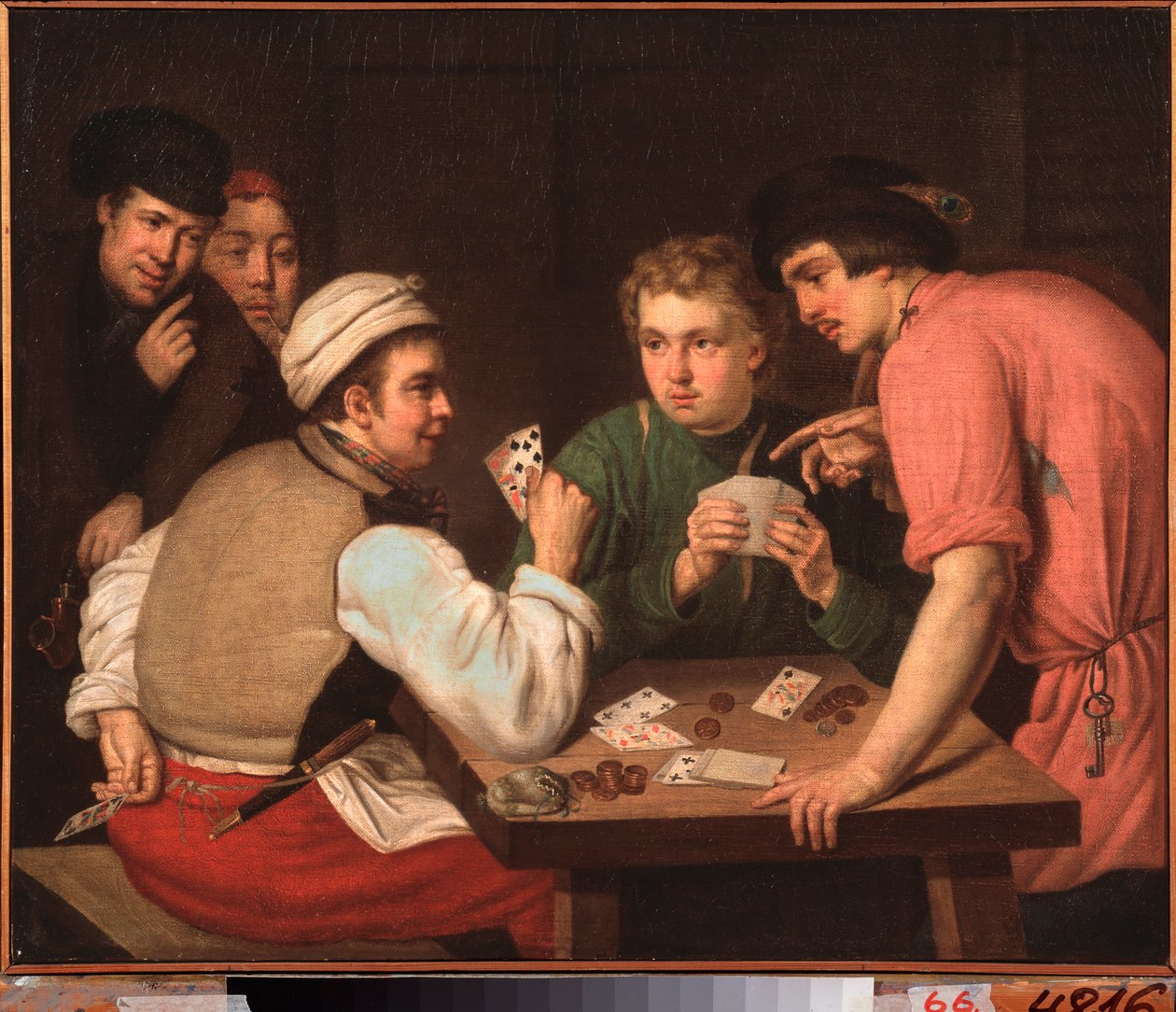 Les Trichers (The Cardsharps) - Maleri af Ivan Philippovich TupyLev (ToupyLev) (1758-1821), olie på lærred af Ivan Philippovich Tupylev