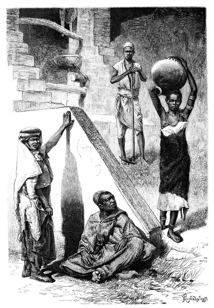 Sudanesiske arabere og en kvindelig Shilluk-slave, Sudan, 1895. af Ivan Pranishnikoff