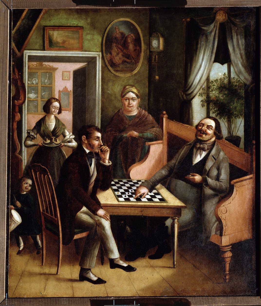 ""De damspillere"" Gruppe af russiske borgerlige i et interiør. Maleri af Ivan Stepanovich Doshchennikov (1812-1893) 1840-1850 State Art Gallery, Perm, Rusland af Ivan Stepanovich Doshchennikov