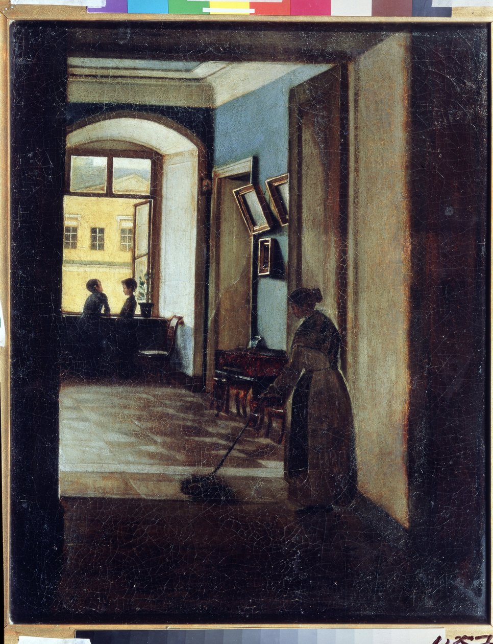 ""Udsigt over et interiør"" En tjener passerer moppen i skyggen af ​​en korridor (af en skole?). Maleri af Ivan Trofimovich Durnov (1801-1847) Statens kunstmuseum i Tatarstan, Kazan af Ivan Trofimovich Durnov