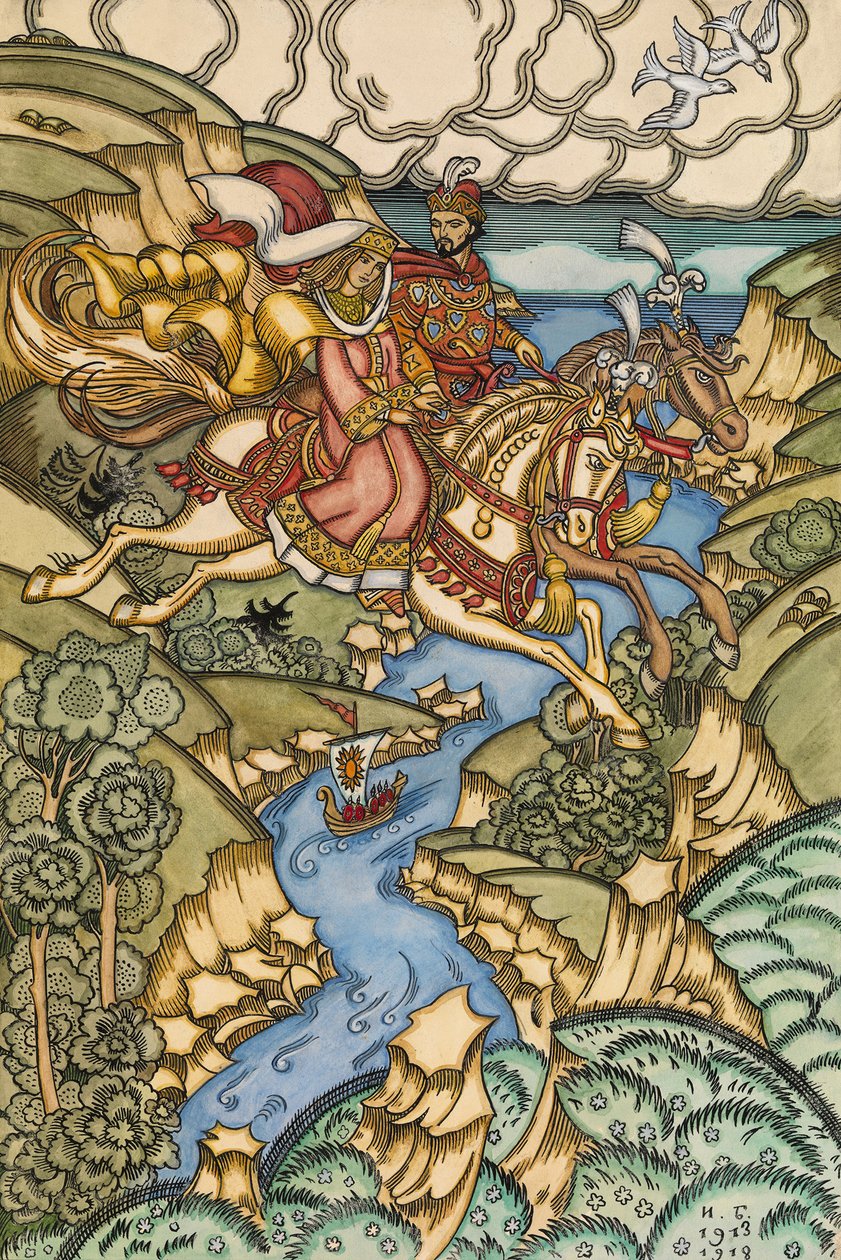 Illustration til eventyret Marya Morevna, 1913-1915 af Ivan Yakovlevich Bilibin