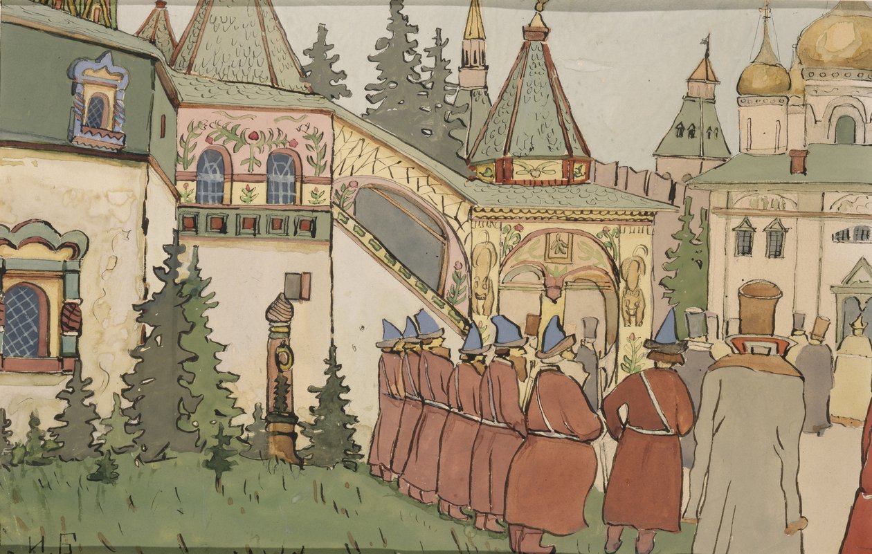 Illustration til eventyret Falken Finists fjer, begyndelsen af 1900-tallet af Ivan Yakovlevich Bilibin