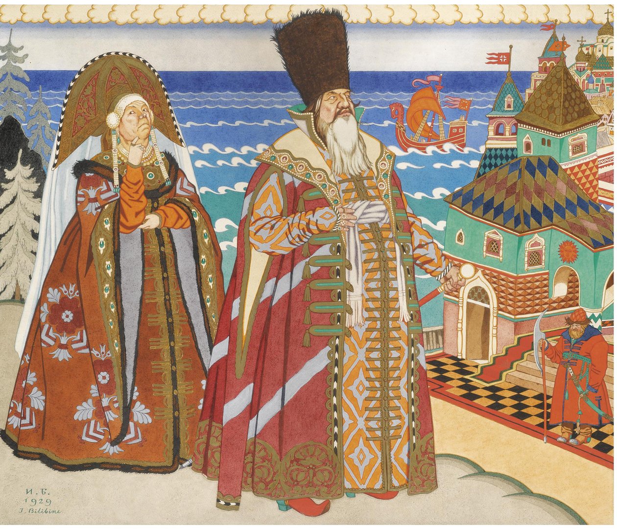 Illustration til eventyret om zaren Saltan af A. Pushkin af Ivan Yakovlevich Bilibin