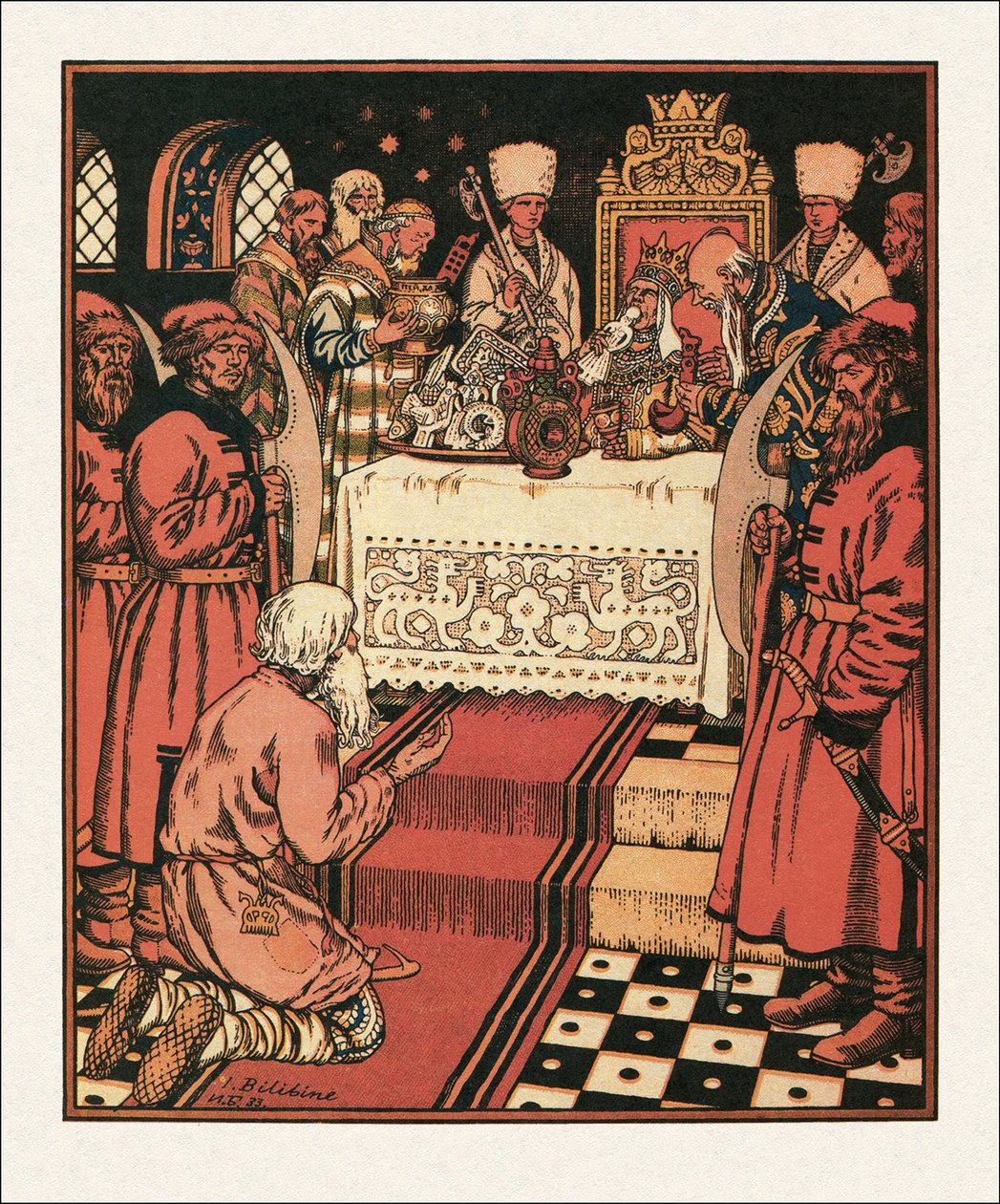 Illustration til eventyret om fiskeren og fisken, 1933 af Ivan Yakovlevich Bilibin