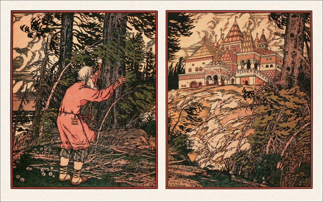Illustration til eventyret om fiskeren og fisken, 1933 af Ivan Yakovlevich Bilibin