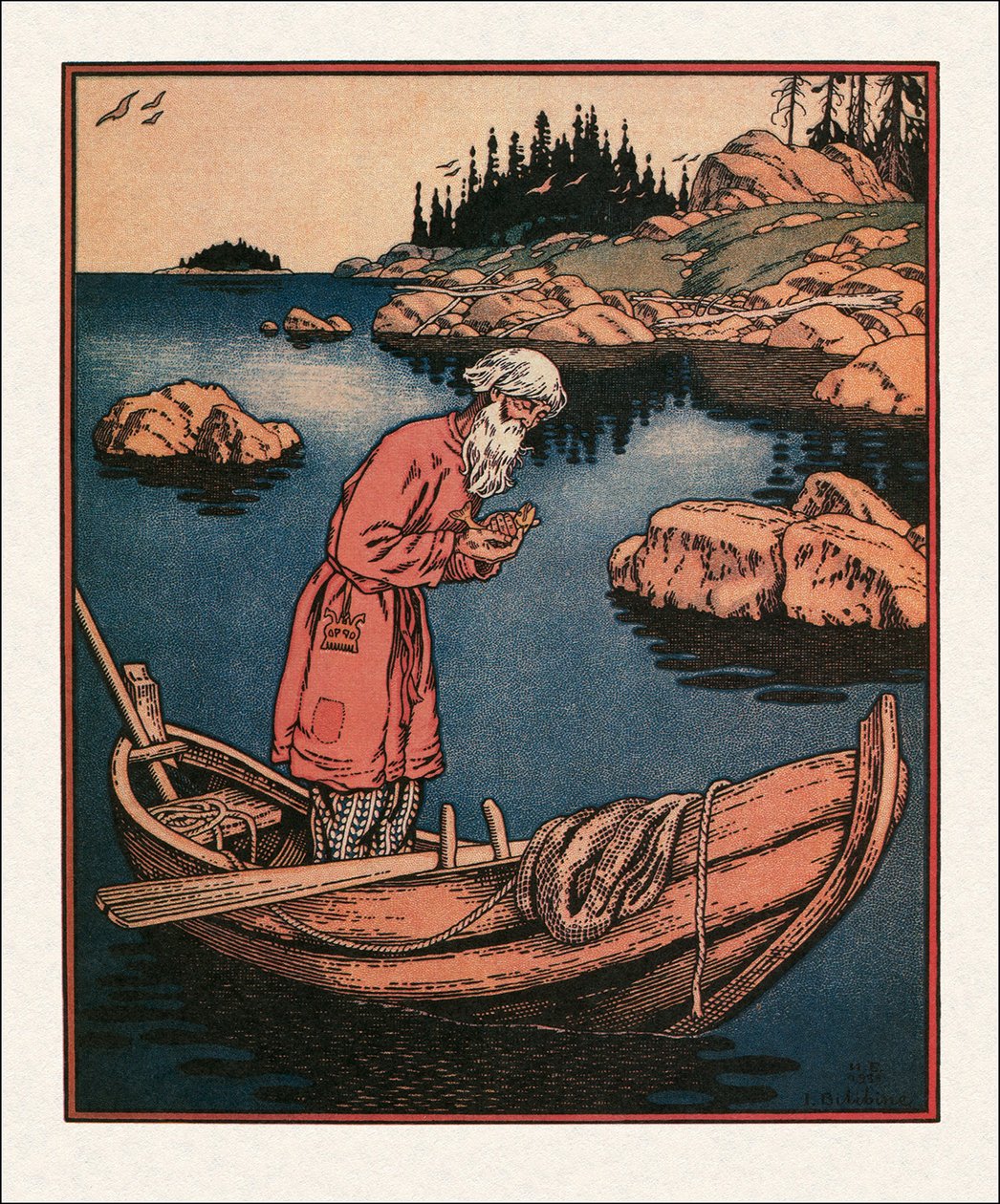 Illustration til eventyret om fiskeren og fisken, 1933 af Ivan Yakovlevich Bilibin