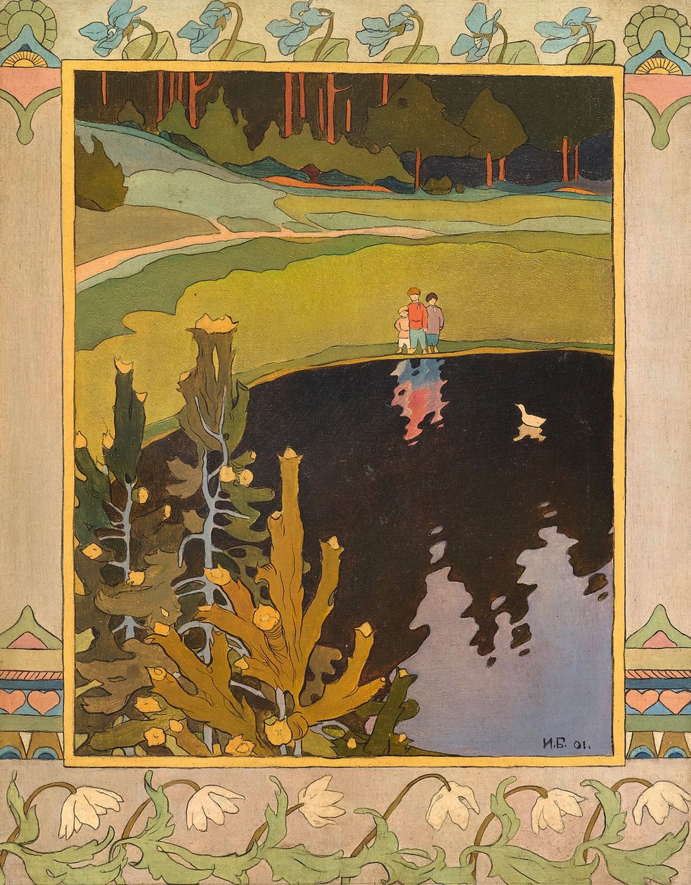 Illustration til eventyret Den hvide and, 1901. af Ivan Yakovlevich Bilibin