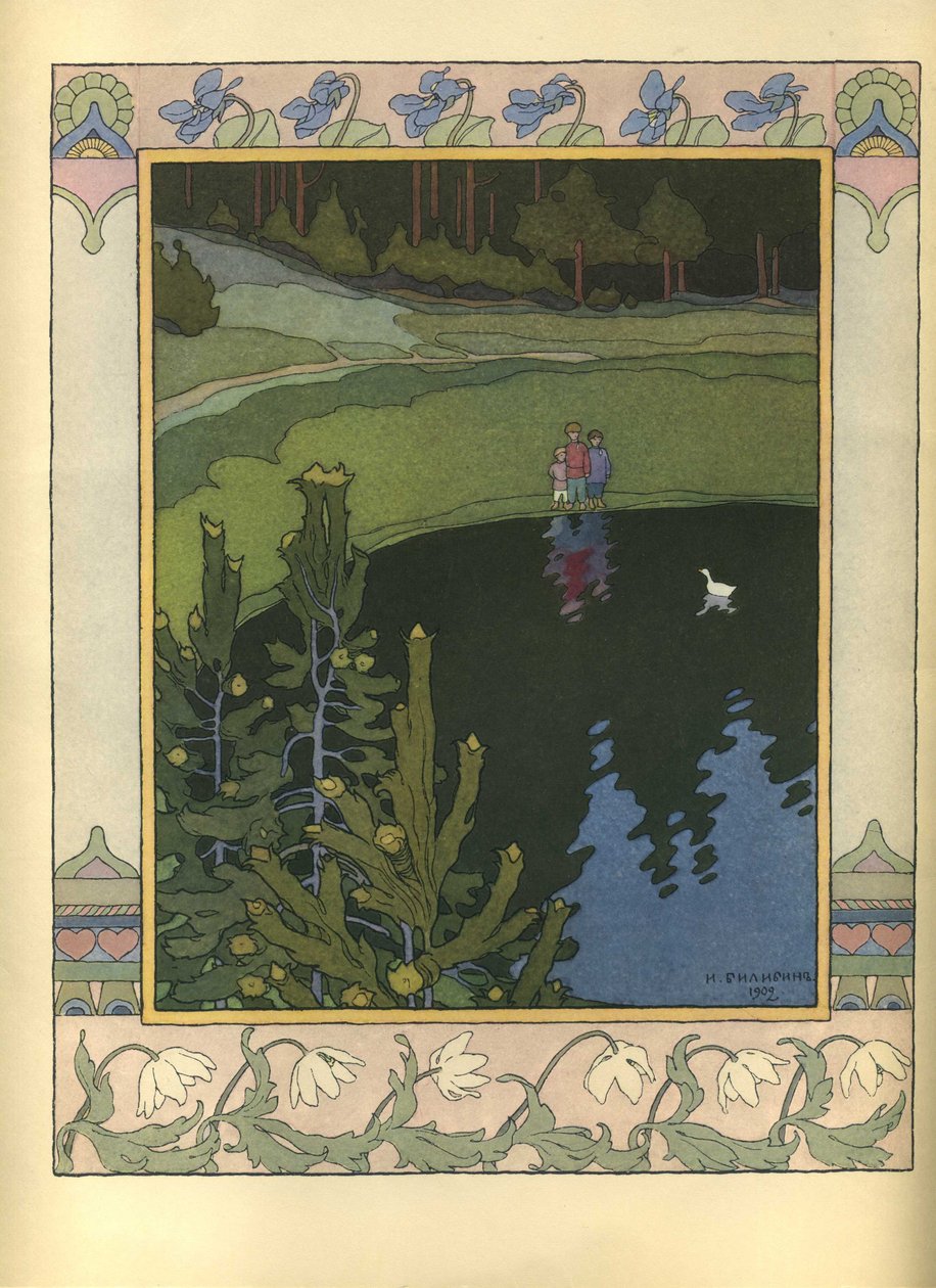 Illustration til eventyret Den hvide and, 1902 af Ivan Yakovlevich Bilibin
