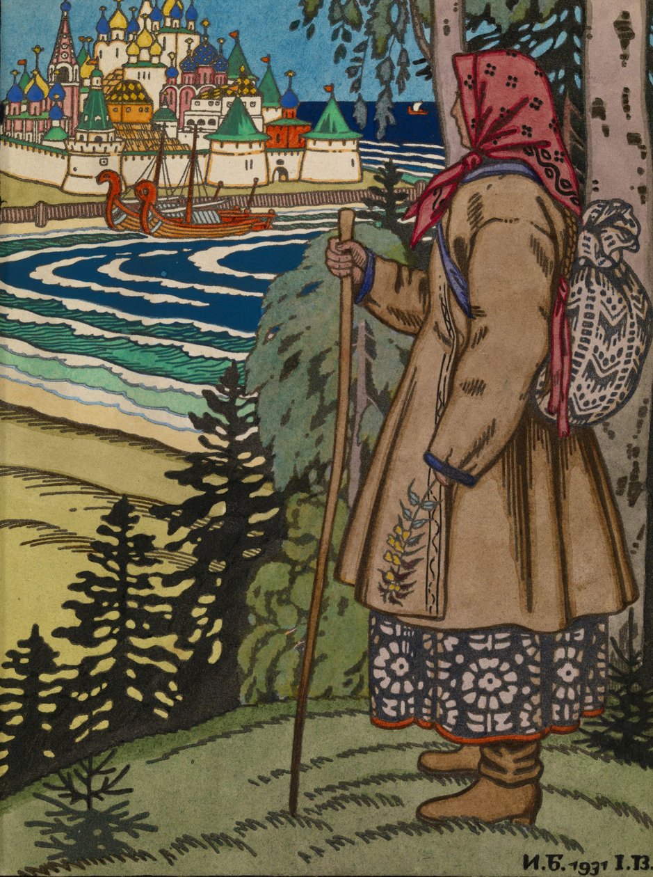 Bondepige. Illustration til bogen Contes de lIsba, 1931 af Ivan Yakovlevich Bilibin