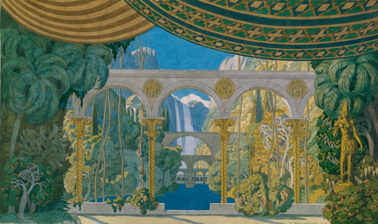 Tjernomors haver. Scenedesign til operaen Ruslan og Ludmila af M. Glinka, 1913 af Ivan Yakovlevich Bilibin