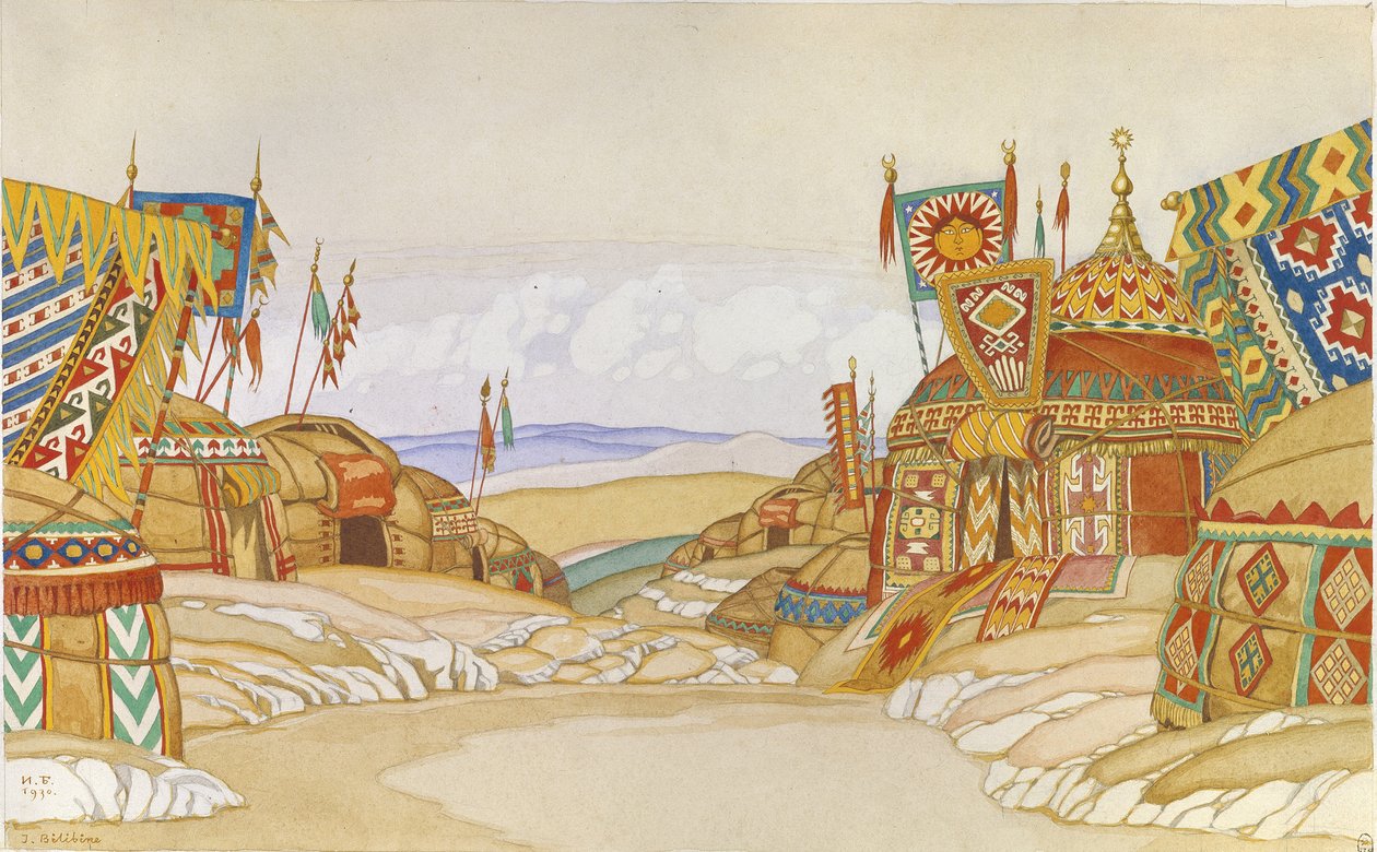 Den polovtsiske lejr. Scenedesign til operaen Prince Igor af A. Borodin, 1930 af Ivan Yakovlevich Bilibin