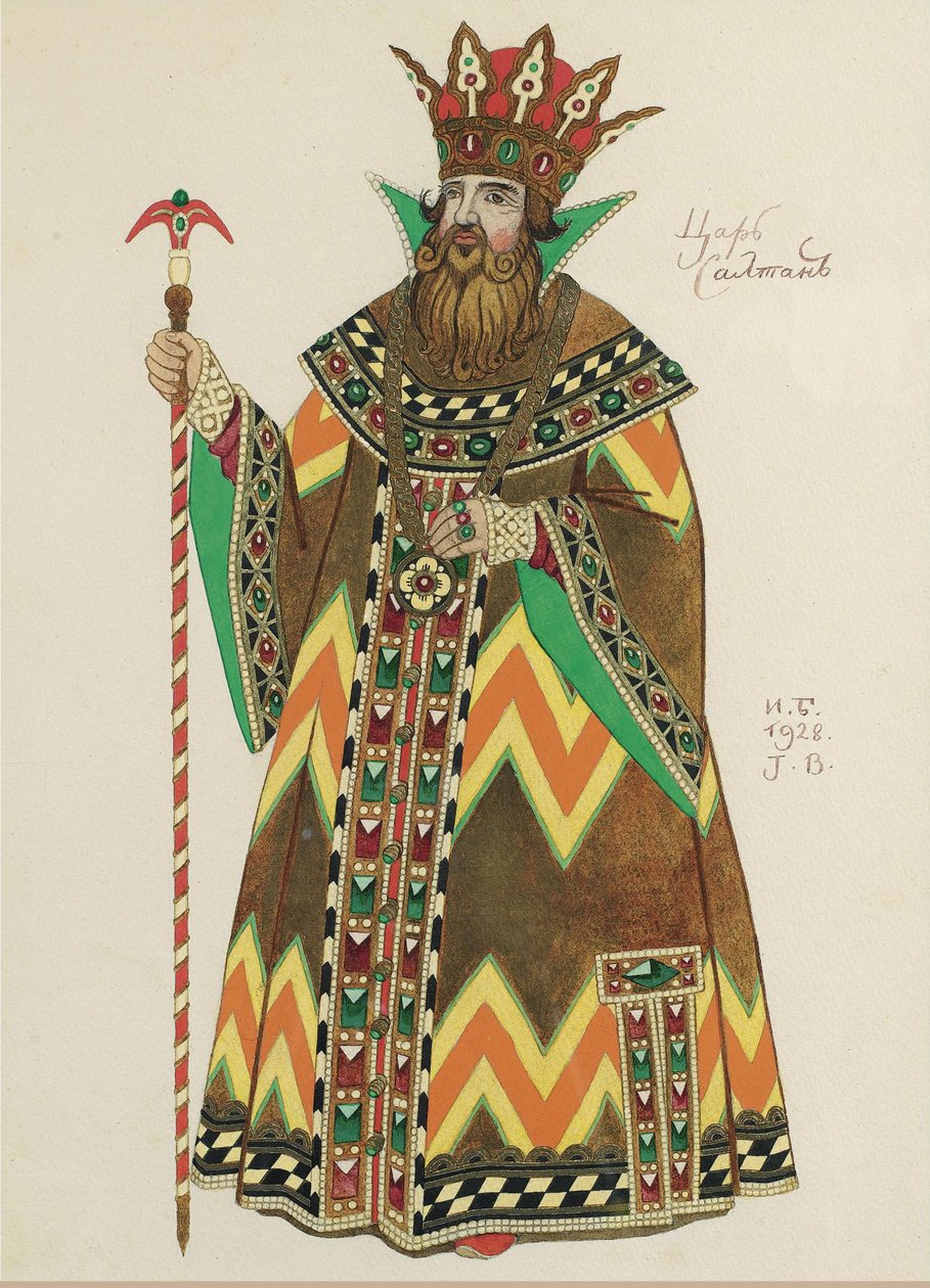 Zar Saltan. Kostumedesign til operaen The Tale of Tsar Saltan af N. Rimsky-Korsakov, 1928 af Ivan Yakovlevich Bilibin