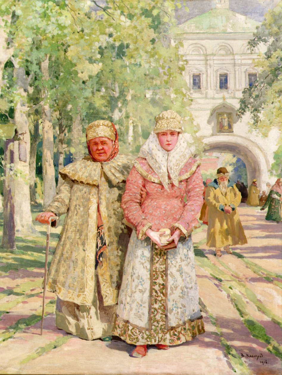 Mor og datter vender tilbage fra kirken af Ivanovich Vasili Navazov