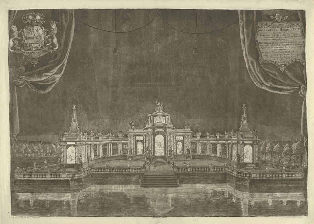 Belysning af teatret i Haag før freden i Aachen, 1749 af Iven Besoet