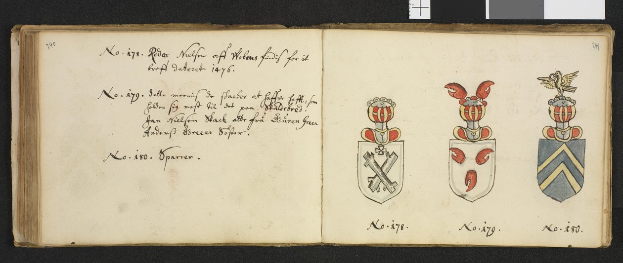Illustration hentet fra et privat arkiv i Nationalbiblioteket med titlen Insignia quædam virorum illustrium in Norvegia quodam habitantium af Iver Nielssøn Hirtzholm af Iver Hirtzholm