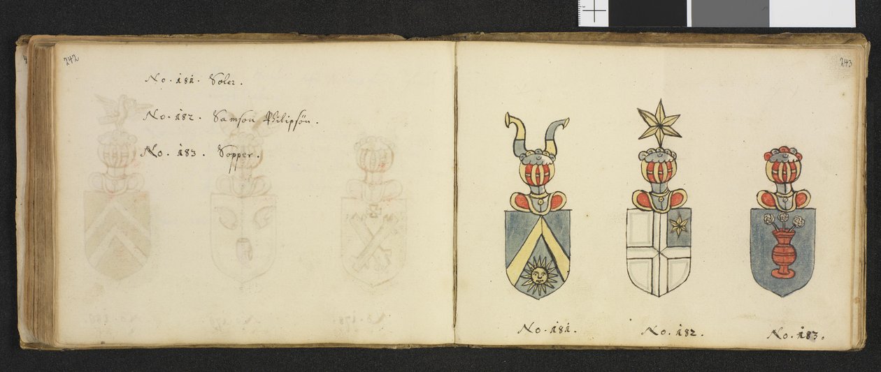 Illustration hentet fra et privat arkiv i Nationalbiblioteket med titlen Insignia quædam virorum illustrium in Norvegia quodam habitantium af Iver Nielssøn Hirtzholm af Iver Hirtzholm