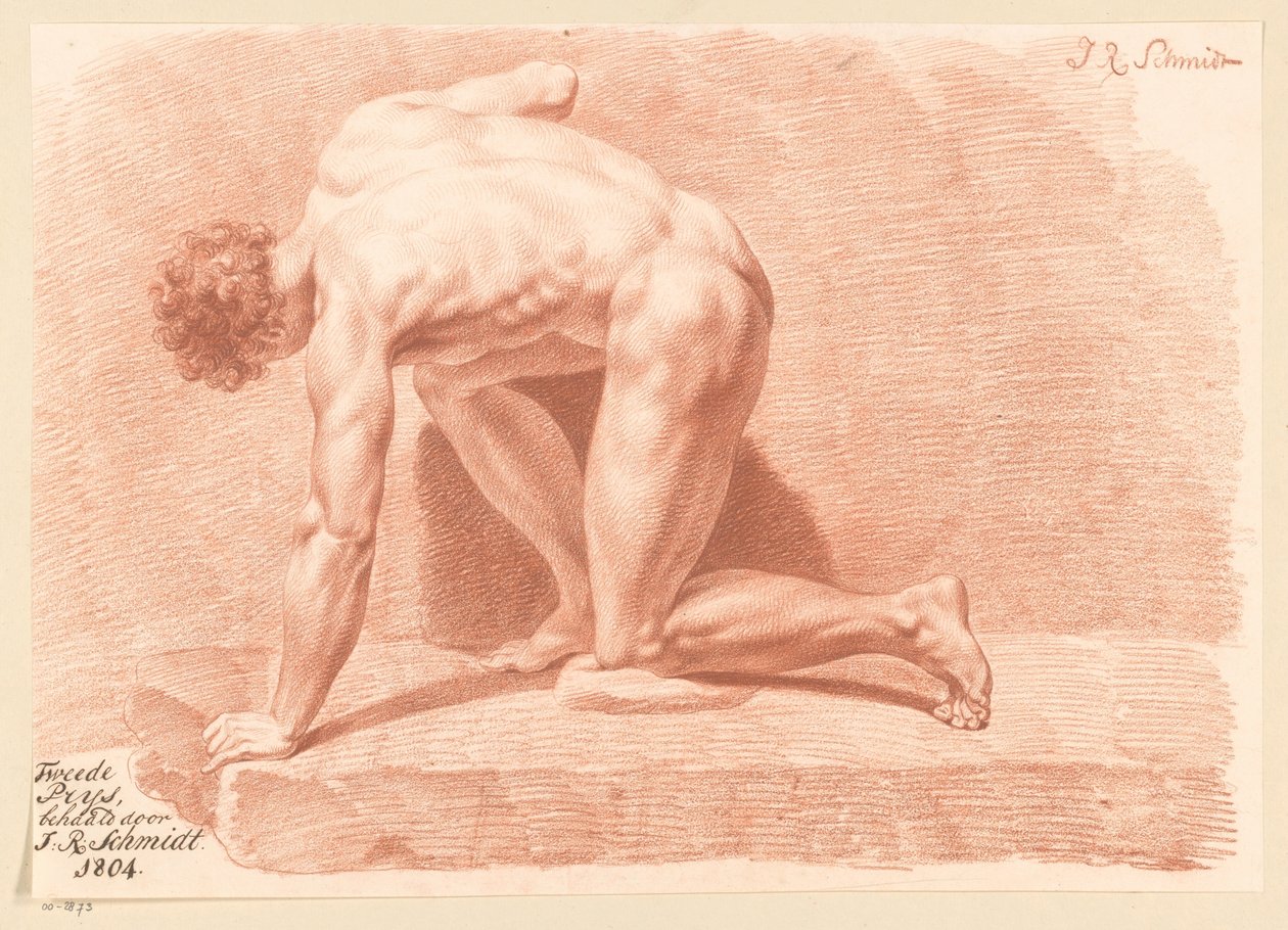 Knælende nøgen mand, set fra siden (2. præmie 1804) af Izaak Riewert Schmidt