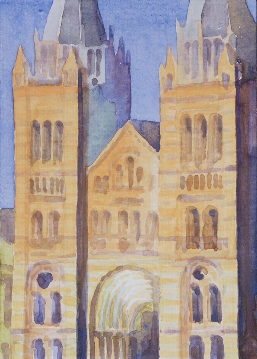 Hovedindgangen til The Natural History Museum, London, Sunset, 1994 (wc på papir) af Izabella Godlewska de Aranda