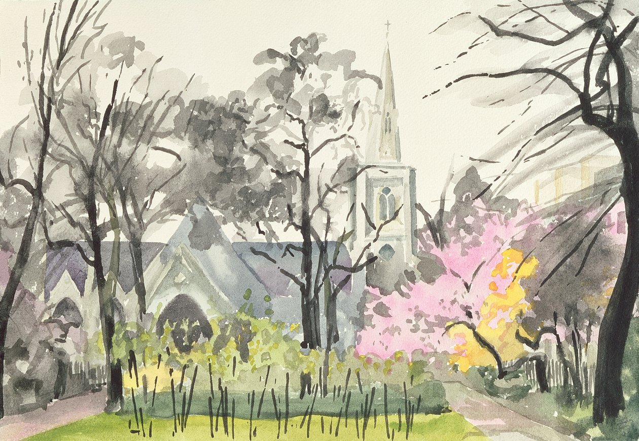 St. Michaels Church, Chester Square, London, 1982 (wc på papir) af Izabella Godlewska de Aranda