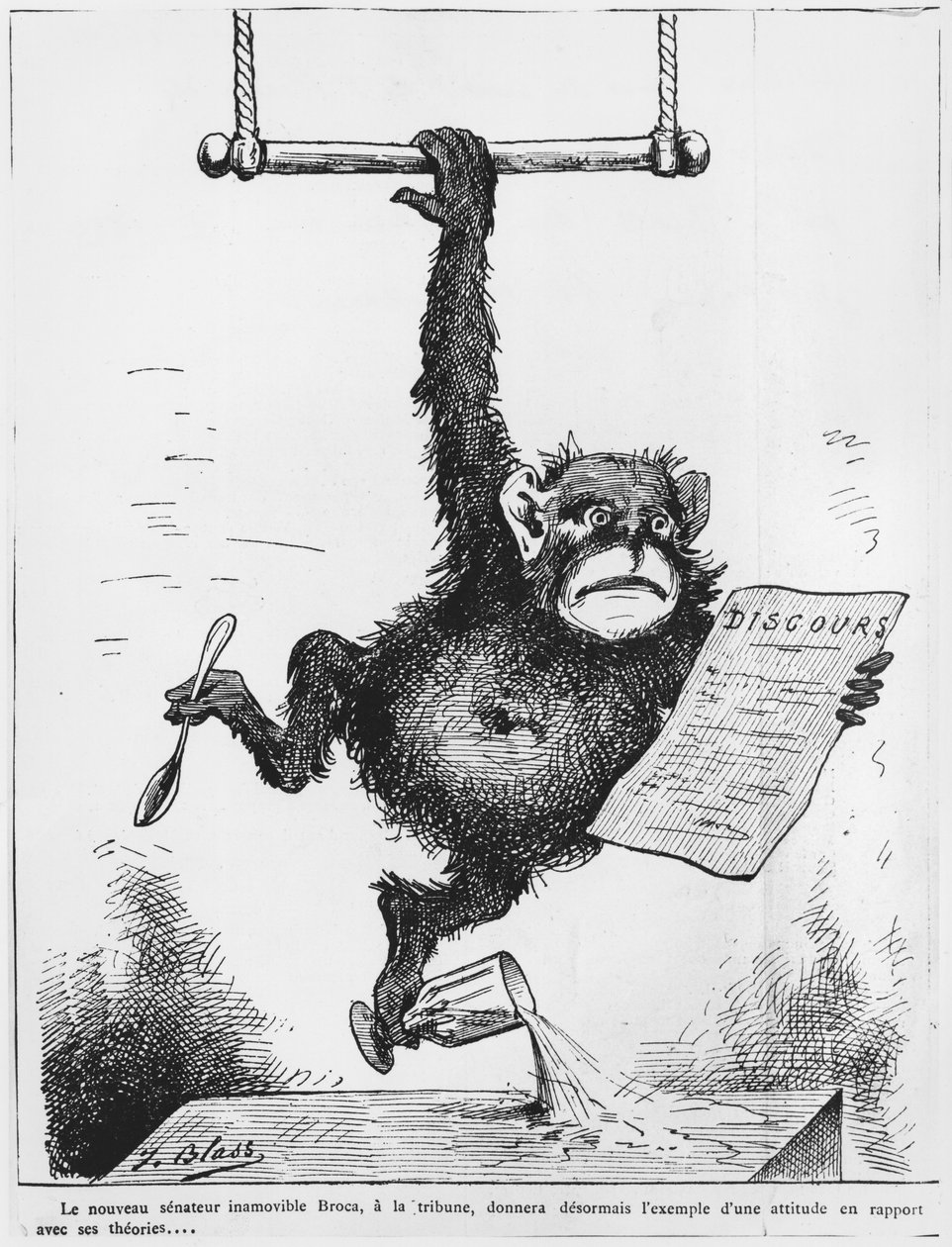 Karikatur af Paul Broca (1824-80) illustration fra 