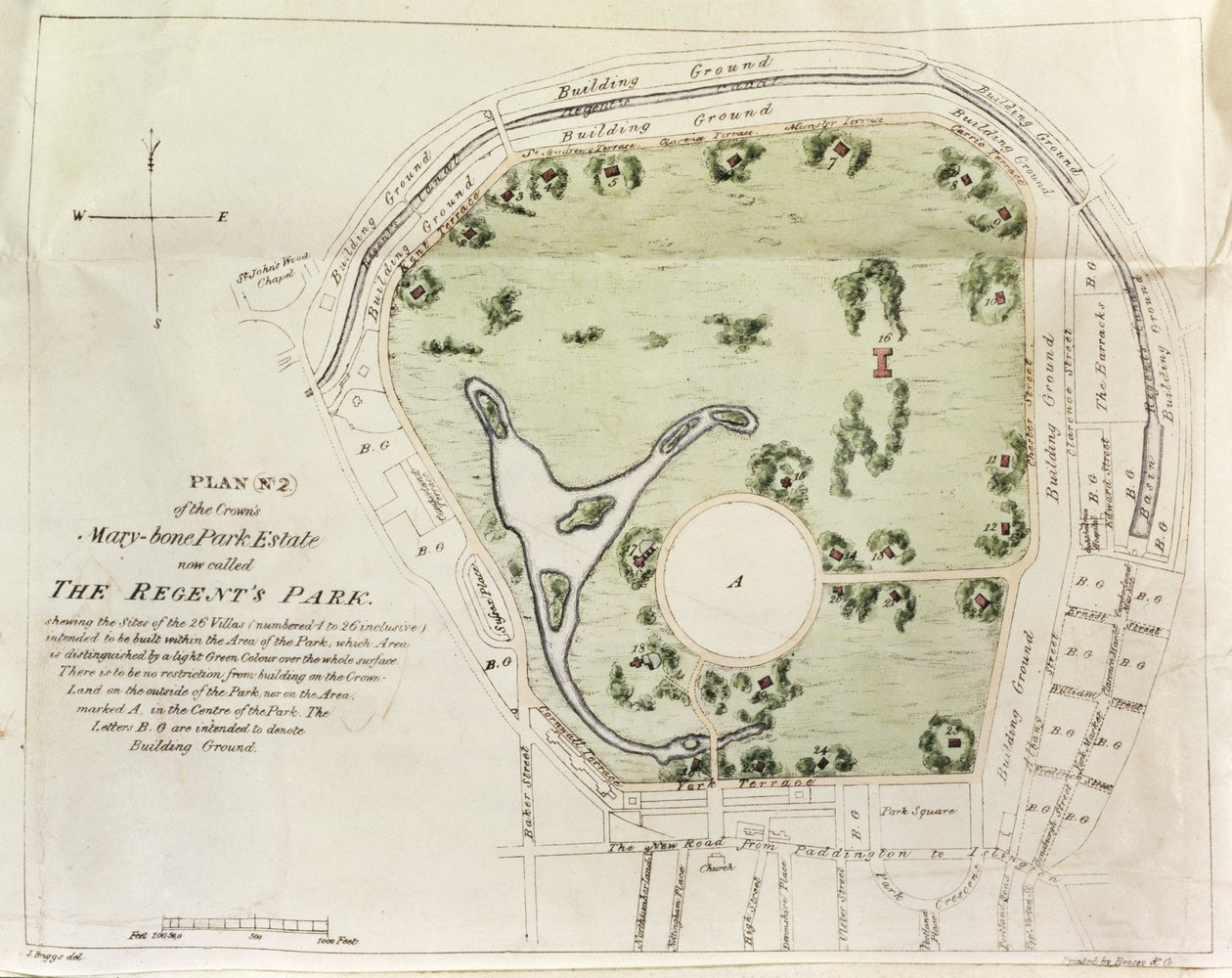 Plan of Regents Park, trykt af Boosey & Co., 1822 af J. Briggs